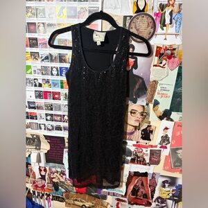 Pink Rose Black Sequin Dress